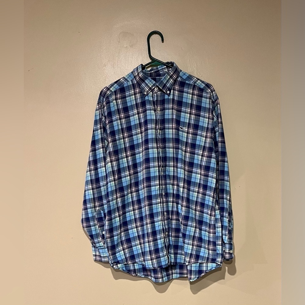 Vineyard Vines The Whale Shirt 100% Cotton Blue Button Down Shirt Size Large